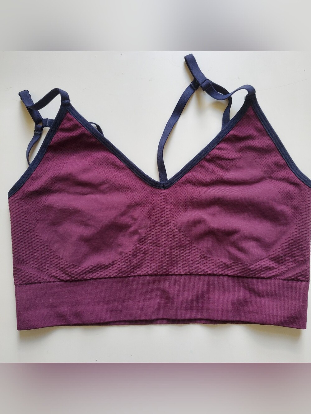 knix Plum Seamless V-Neck Bralette with Navy Trim